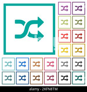 shuffle solid flat color icons with quadrant frames on white background Stock Vector