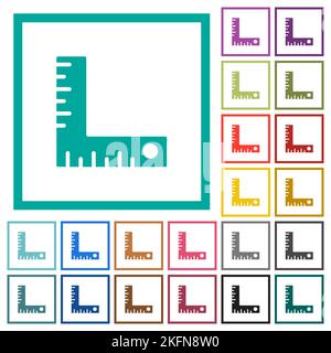 measurement tool solid flat color icons with quadrant frames on white background Stock Vector