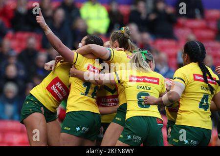 during the 2021 Women's Rugby League World Cup Final between Australia Women and New Zealand Women at Old Trafford, Manchester on Saturday 19th November 2022. (Credit: Mark Fletcher | MI News) Credit: MI News & Sport /Alamy Live News Stock Photo