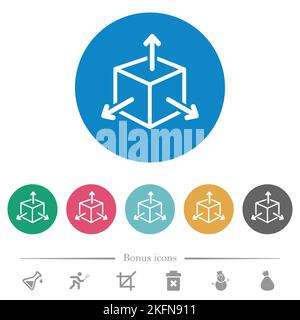 Scalability flat white icons on round color backgrounds. 6 bonus icons included. Stock Vector