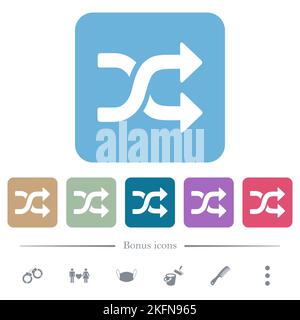 shuffle solid white flat icons on color rounded square backgrounds. 6 bonus icons included Stock Vector