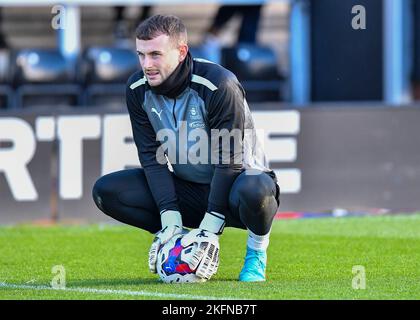 Plymouth Argyle goalkeeper Callum Burton  (25) warming up during the Sky Bet League 1 match Burton Albion vs Plymouth Argyle at Pirelli Stadium, Burton upon Trent, United Kingdom, 19th November 2022  (Photo by Stanley Kasala/News Images) Stock Photo