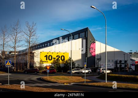 Reykjavik, Iceland - November 10, 2022: Bonus food market at Smaratorg. Sunny day, blue sky. Stock Photo