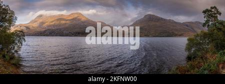 Panoramic view over Loch Maree and Slioch mountain in northwest Scotland Stock Photo