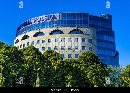 Warsaw, Poland - June 26, 2022: Polish state Public Television headquarter complex at Woronicza street in Mokotow district of Warsaw Stock Photo