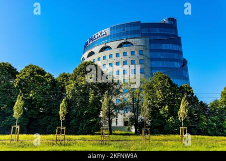 Warsaw, Poland - June 26, 2022: Polish state Public Television headquarter complex at Woronicza street in Mokotow district of Warsaw Stock Photo