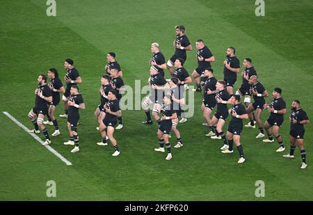 19th November 2022; Twickenham Stadium, London, England: Autumn Series International Rugby England versus New Zealand; The All Blacks haka is performed Stock Photo