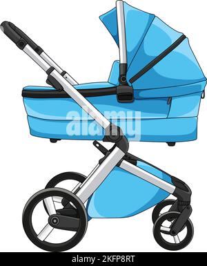 Vector illustration of blue Baby carriage cartoon Stock Vector