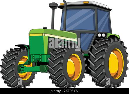 green cartoon tractor for agricultural works Stock Vector