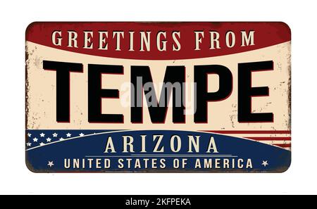 Greetings from Tempe vintage rusty metal sign on a white background, vector illustration Stock Vector