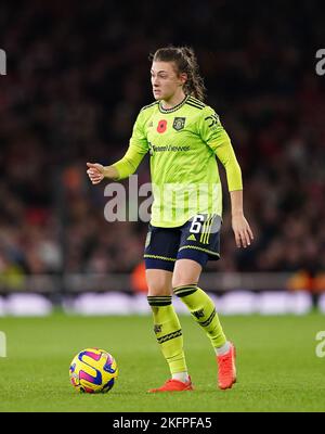 Manchester United's Hannah Blundell during the Barclay Women's Super League match at the Emirates Stadium, London. Picture date: Saturday November 19, 2022. Stock Photo