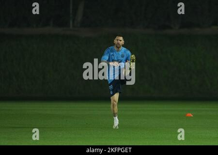 Doha, Qatar. 19th Nov, 2022. Lionel Messi of Argentina attends a training session ahead of 2022 Qatar FIFA World Cup in Doha, Qatar, Nov. 19, 2022. Credit: Zheng Huansong/Xinhua/Alamy Live News Stock Photo