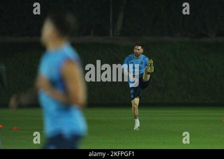 Doha, Qatar. 19th Nov, 2022. Lionel Messi of Argentina attends a training session ahead of 2022 Qatar FIFA World Cup in Doha, Qatar, Nov. 19, 2022. Credit: Zheng Huansong/Xinhua/Alamy Live News Stock Photo