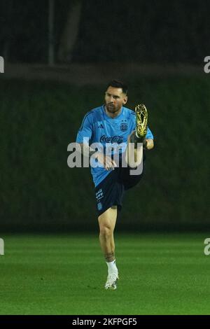 Doha, Qatar. 19th Nov, 2022. Lionel Messi of Argentina attends a training session ahead of 2022 Qatar FIFA World Cup in Doha, Qatar, Nov. 19, 2022. Credit: Zheng Huansong/Xinhua/Alamy Live News Stock Photo