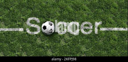 Soccer sport as a grass sports field with a european game football as painted lines on turf Stock Photo