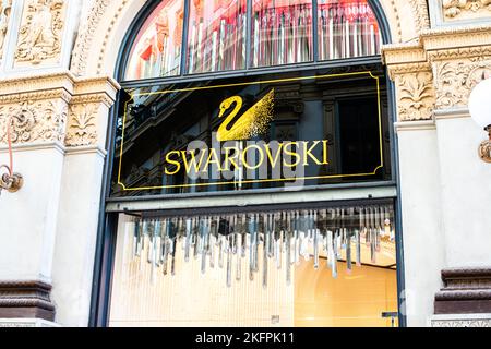 Milan, Italy, 20 December 2018: Swarovski store in Milan. Montenapoleone area. Fashion week Swarovski shopping. Stock Photo