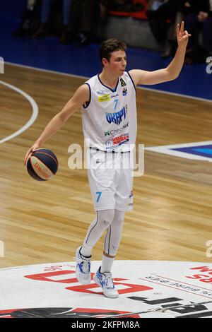 Aalst, Belgium, 19 November 2022, Aalst's Stef Schauvlieger pictured in action during a basketball match between Okapi Aalst and Mons-Hainaut, Saturday 19 November 2022 in Aalst, on day 7 of the National Round Belgium in the 'BNXT League' Belgian first division basket championship. BELGA PHOTO KURT DESPLENTER Stock Photo