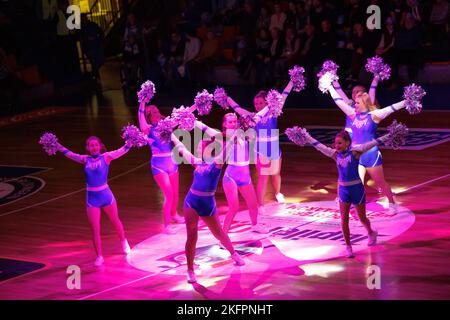 Aalst, Belgium, 19 November 2022, Aalst's chearleaders pictured during a basketball match between Okapi Aalst and Mons-Hainaut, Saturday 19 November 2022 in Aalst, on day 7 of the National Round Belgium in the 'BNXT League' Belgian first division basket championship. BELGA PHOTO KURT DESPLENTER Stock Photo