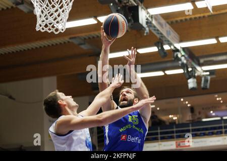 Aalst, Belgium, 19 November 2022, Mons' Alexandre Gavrilovic pictured in action during a basketball match between Okapi Aalst and Mons-Hainaut, Saturday 19 November 2022 in Aalst, on day 7 of the National Round Belgium in the 'BNXT League' Belgian first division basket championship. BELGA PHOTO KURT DESPLENTER Stock Photo