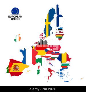 Map of European Union member states flags after Brexit. Vector illustration isolated on white background Stock Vector