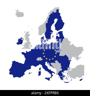 European Union map with stars of the European Union. Map of member states after Brexit. Vector illustration isolated on white background Stock Vector