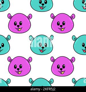 A digital illustration of a seamless pattern of cute blue purple bear characters on a white background Stock Vector