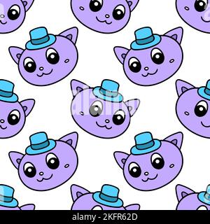 A seamless pattern vector background with cute cartoon cat faces Stock Vector