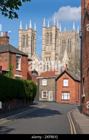 Lincoln Cathedral from Wordsworth Street, Lincolnshire, England Stock Photo