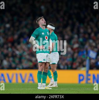 19th November 2022; Aviva Stadium, Dublin, Ireland: Autumn Series International Rugby Ireland versus Australia; Jack Crowley of Ireland Stock Photo