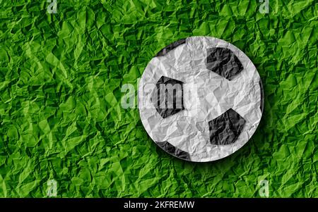 Football Soccer Background and sport as a grass sports field with a european game football on a green paper turf Stock Photo