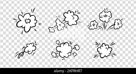 Comic boom effect clouds. Set of explosion bubbles and smoke. Vector illustration isolated Stock Vector