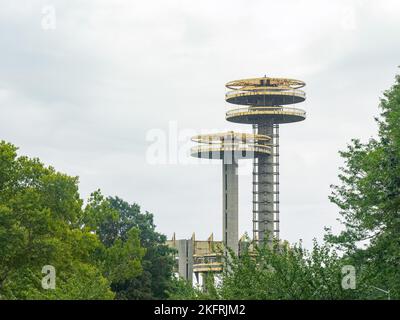 Overcast view of the New York State Pavilion Observation Towers at New York Stock Photo