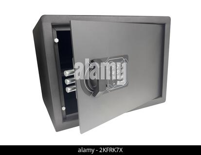 Armored steel safe with password lock isolated on white background ...