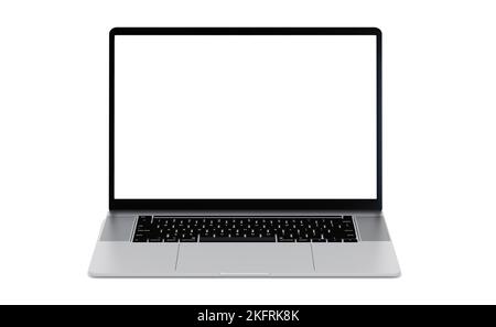 Front view laptop mockup. Laptop silver metallic color with blank screen isolated on white background Stock Photo