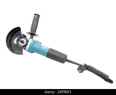Angle grinder tool isolated on a white background. Electric angle grinder power tool isolated. Stock Photo