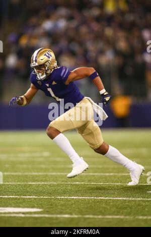 Seattle, WA, USA. 19th Nov, 2022. Washington Huskies wide receiver Rome Odunze (1) during an NCAA football game between the Colorado Buffaloes and Washington Huskies at Husky Stadium in Seattle, WA. Sean Brown/CSM/Alamy Live News Stock Photo