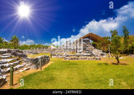 Ancient ruins of Maya in El Rey Archaeological Zone near Cancun, Yukatan, Mexico. Stock Photo