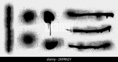 Spray paint drips and lines, black ink splatters, brush stains with graffiti effect. inky blots in urban street style, blobs or stripes. Design elemen Stock Vector
