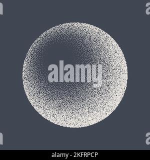 Round shaped dotted object, stipple elements. Fading gradient. Stippling, dotwork drawing, shading using dots. Pixel disintegration, halftone effect Stock Vector