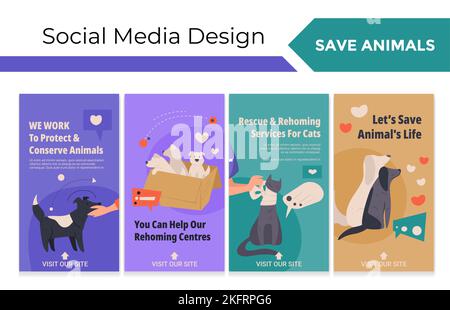 Social media story banner set with animal adoption Stock Vector