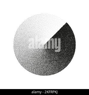 Round shaped dotted object, stipple elements. Fading gradient. Stippling, dotwork drawing, shading using dots. Pixel disintegration, halftone effect Stock Vector