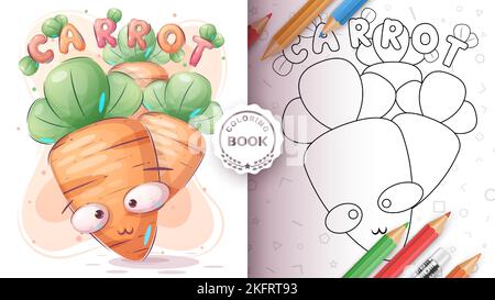 Cartoon character sweet carrot - coloring book Stock Vector
