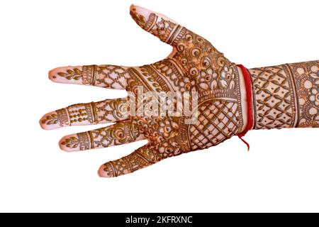 Hindu brides hand painted with henna Stock Photo