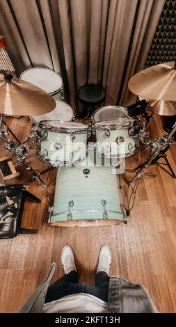 drum kit top view and a young guy without a face Stock Photo
