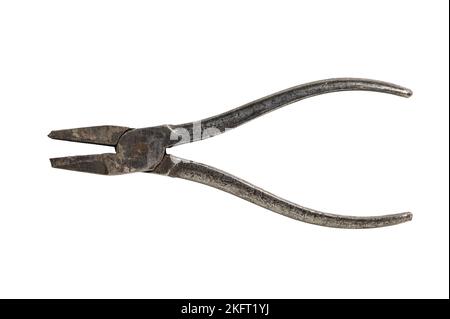 Old rusty linesman pliers. isolated on white background Stock Photo