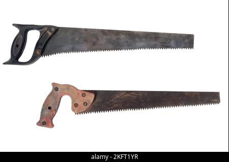 old handsaws, vintage tools. isolated on white background Stock Photo