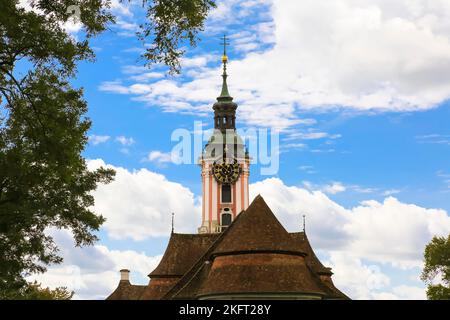 Basilica Birnau, Church of St. Mary, baroque pilgrimage church on the north shore of Lake Constance, baroque church, steeple, sacred building, Christi Stock Photo