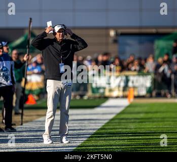 Hornet Stadium. 19th Nov, 2022. U.S.A. Sacramento State head coach Troy Taylor on the sideline during the NCAA Causeway Classic Football game between UC Davis Aggies and the Sacramento State Hornets. Sacramento State beat UC Davis 27-21 at Hornet Stadium. Thurman James/CSM/Alamy Live News Stock Photo