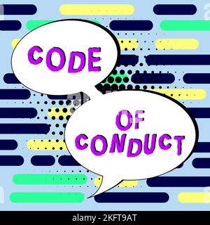 Writing displaying text Code Of Conduct. Concept meaning Ethics rules moral codes ethical principles values respect Stock Photo