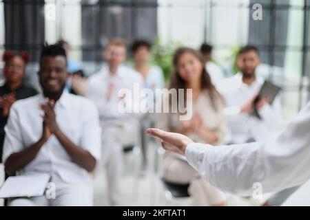 Business people attending a seminar with social distancing Stock Photo